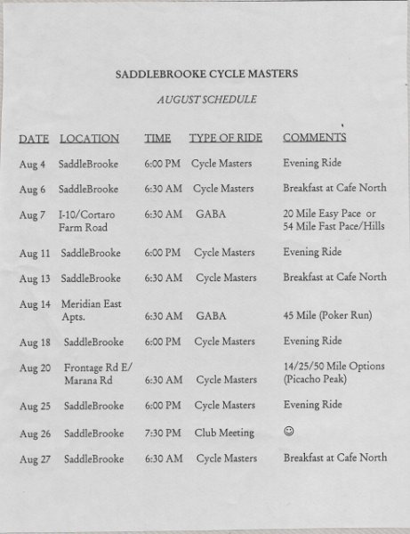 Ride - Aug 1993 -Schedule